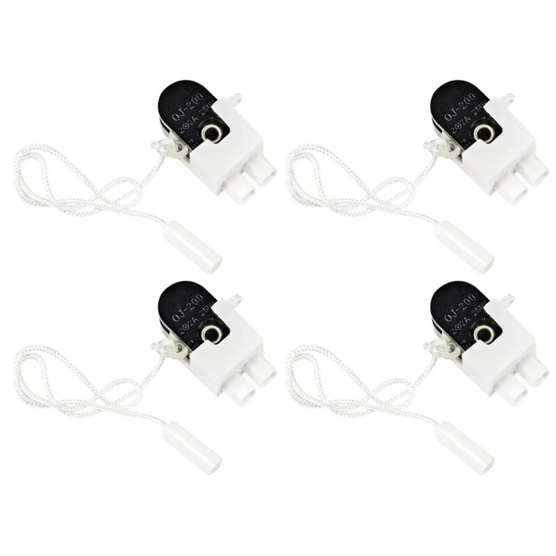 4Pcs 2A 250V Miniature Cord Pull Switches For Bathroom Bedroom Lighting Fixtures