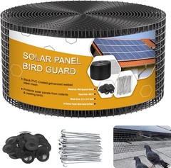 Solar Panel Bird Guard 6in x 100ft Mesh Kit, Black PVC Coated Galvanized Steel,