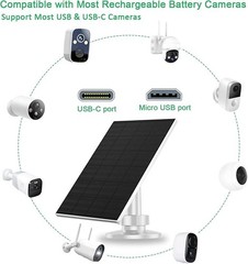 Solar Panel for Security Camera, 2 Pack 2W Solar Charger with Micro USB & USB-C