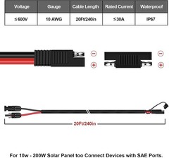 UV Resistant SAE Connector Cable for Battery Charger