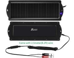 12V Solar Car Battery Trickle Charger & Maintainer with Lighter Plug & Clamps –