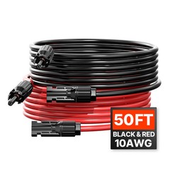 50FT Solar Panel Extension Wire with Female & Male Connectors 10AWG 1 Pair