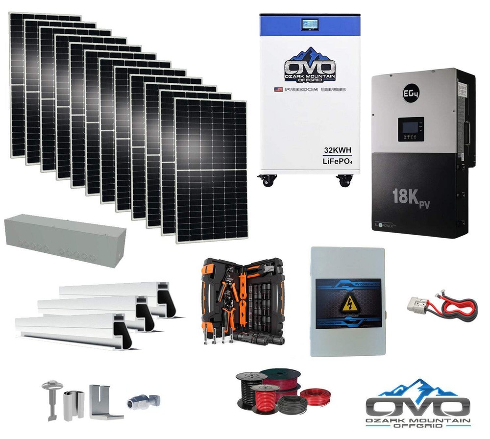 6KW Complete Offgrid Solar Kit + EG4 18kPV Inverter + 32KW OMO 48V Freedom Serie