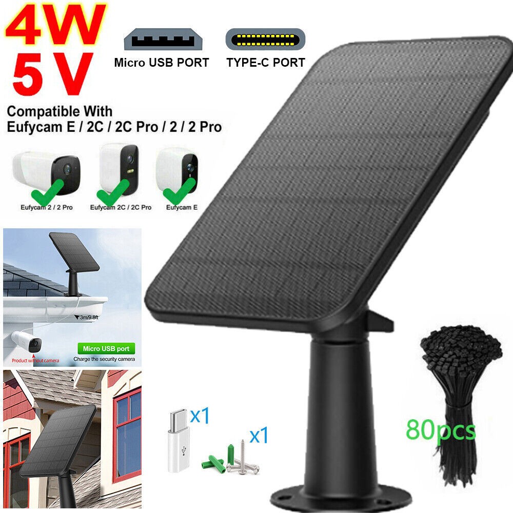4W Solar Panels for Eufy Eufycam Cam E/2C/2/2 Pro Wall Mount 9.8ft Power Cable