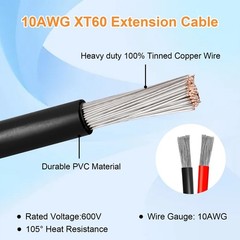 25FT 10AWG XT60 Solar Extension Cable – Male to Female Connector for Power Stati