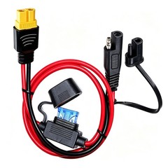 10AWG SAE to XT60 Extension Cable with 15A Fuse, Solar Charger Adapter, 2FT
