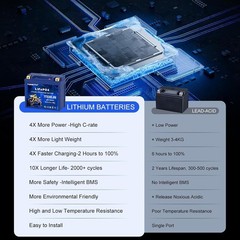 Lithium Motorcycle Battery, Forgetyo YTX20L-BS LiFePO4 Battery, 12V 10AH 700A…