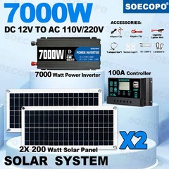7000W Solar Kit DC 12V – AC 110V/220V Inverter, 2pcs Solar Panels, Controller