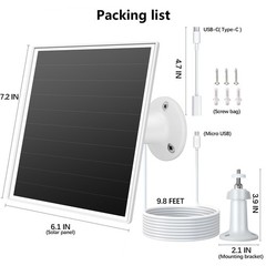 6W Solar Panel for Outdoor Security Camera with Micro USB & USB – C Port, Sol…