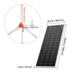 Uimoso 24V 1000W Renewable Energy Kit with Solar Panels and Wind Turbine