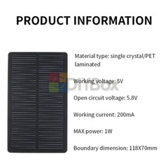 1W 5V Mono Solar Panel For lighting systems Water Pump Street Lighting 200mA
