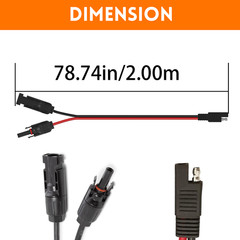 2M 16AWG SAE to SAE Extension Cable Quick Disconnect Wire Harness Cord