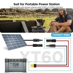 20FT XT60 Solar Charge Cable, 12AWG Pure Copper MC4 to XT60 Adapter, Waterproof