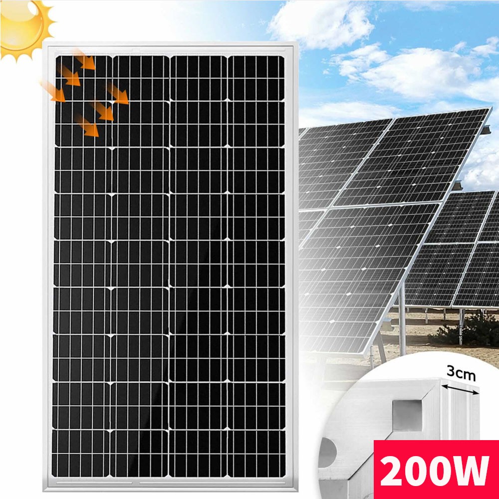200W Monocrystalline Solar Panel 12V Charging Off-Grid Battery For RV Home Boat