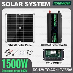 Grennova 1500W Solar Kit 30W Panel 60A MPPT Off-Grid RV Van Farm Emergency