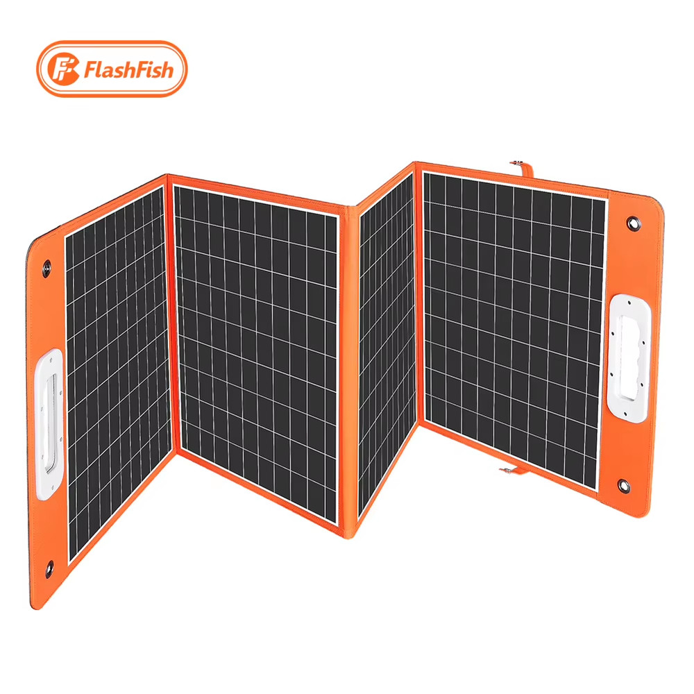 FlashFish Solar Panel – 18V 100 Watt Monocrystalline Cell, Waterproof, Foldable