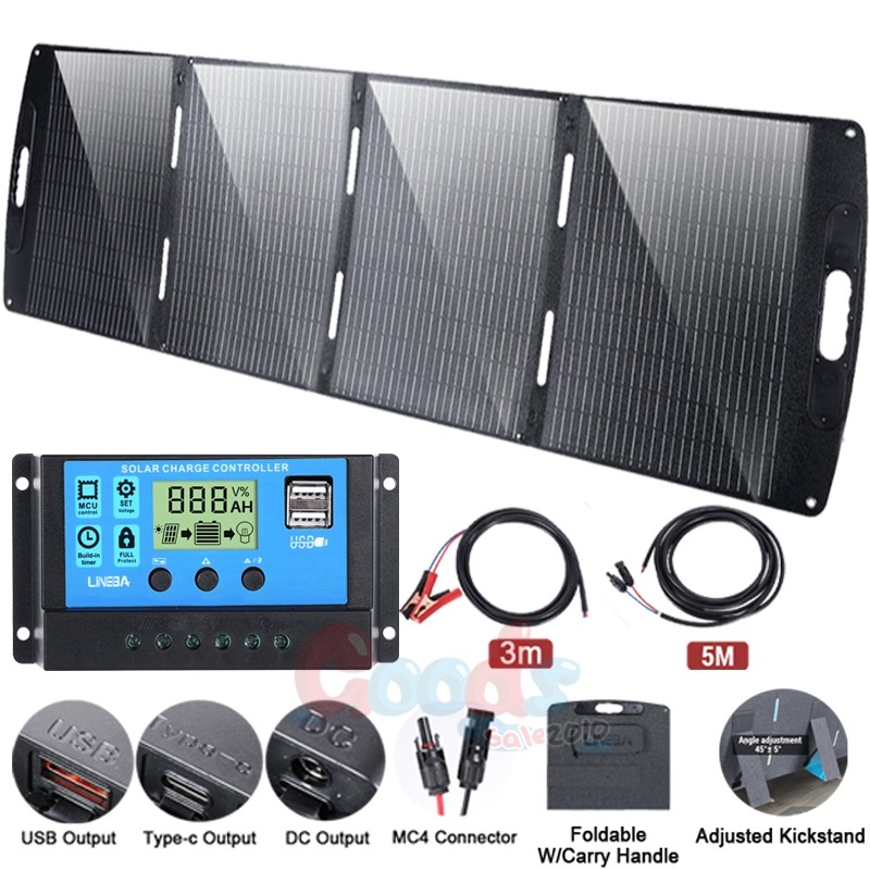 200W 100W Folding Solar Panel Kit Battery Charger w/ Kickstand Caravan Boat RV