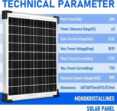 Solar Panel Kit 20W 12V Monocrystalline,Battery Maintainer +10A Solar Charge …