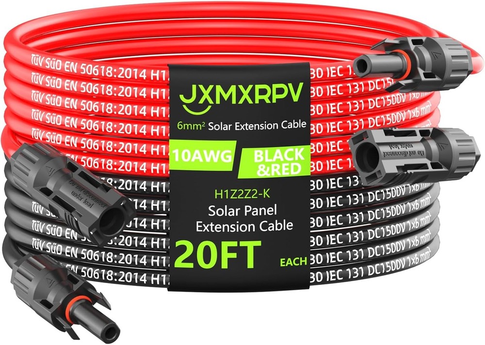 Cable de Extensión Solar 20Ft 10AWG Impermeable para Paneles y RV
