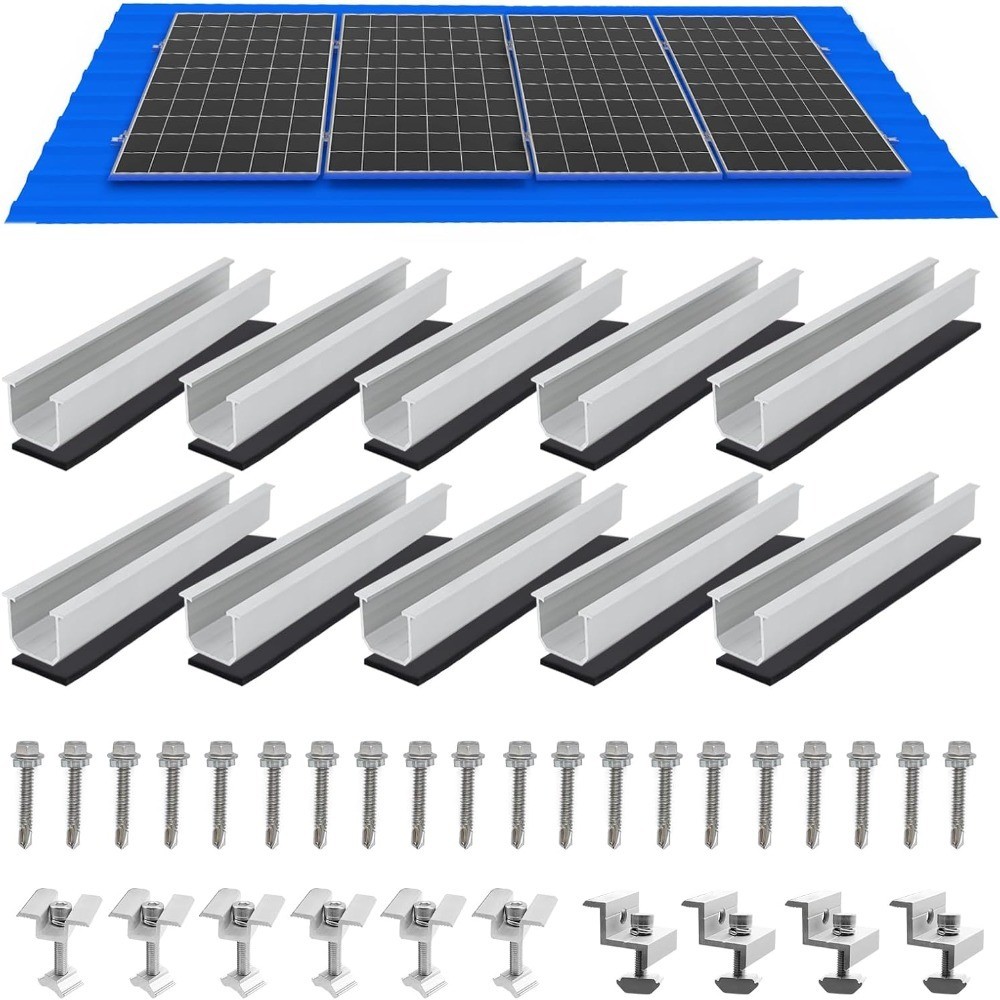 Solar Panel Mounting Brackets Roof Mount Kit Rails and Clamps for Tin Flat Sheet