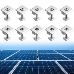 Aluminium T-Shaped Solar Panel 35mm Mid Clamps Rail Connectors Silver 10pcs