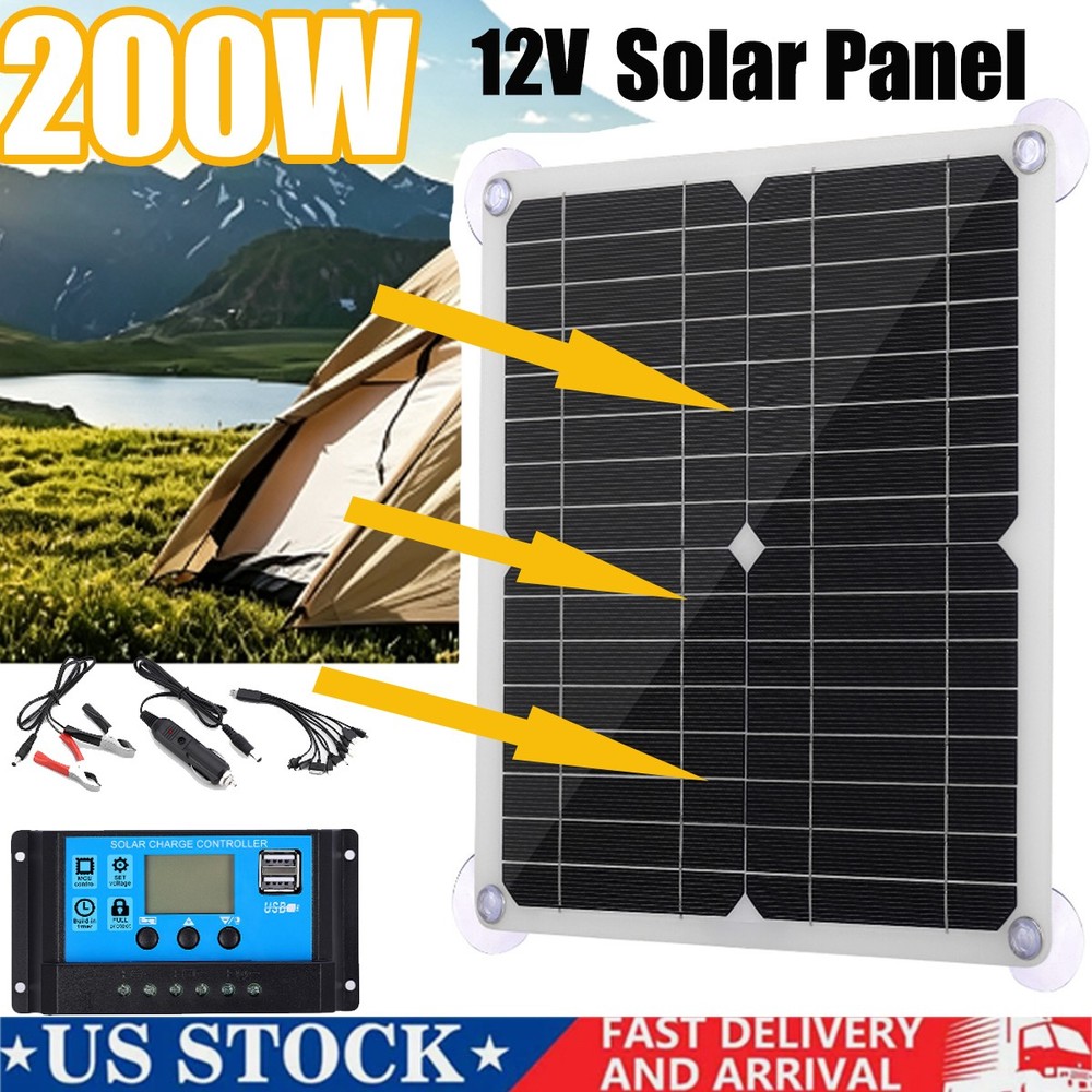 200W Solar Panel Kit 12V w/ 100A Solar Charge Controller USB Output for Outdoor