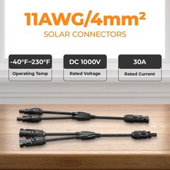 Solar Y Branch Connector Parallel 2 to 1 PV Cable Splitter 30A 1000V Waterproof