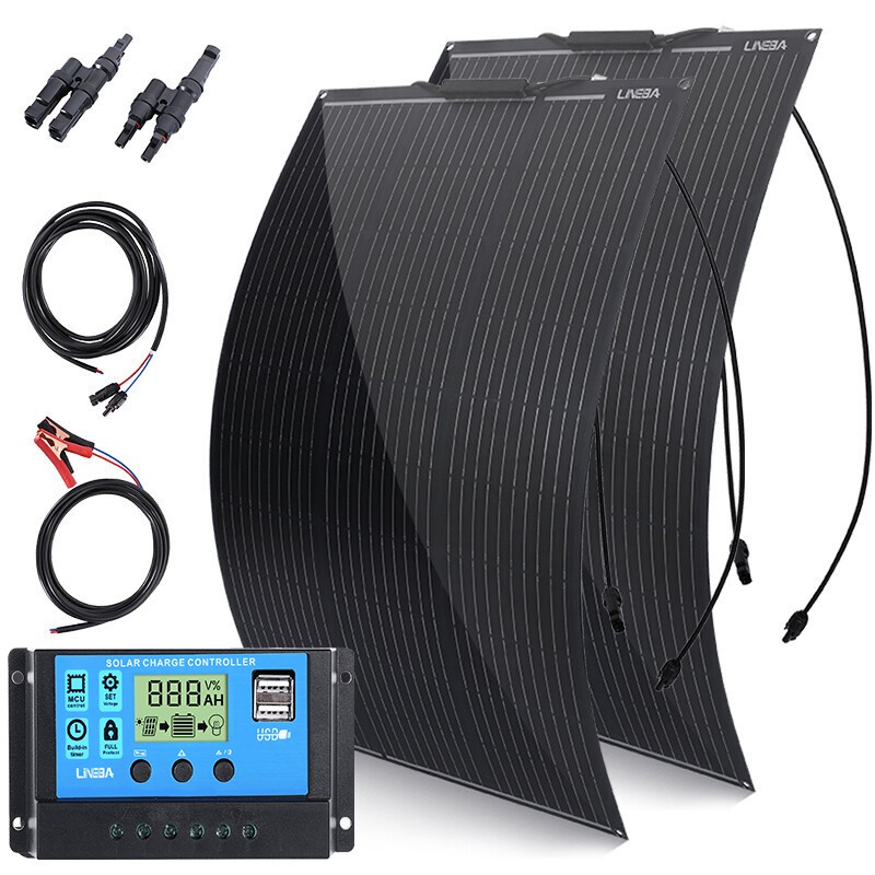 200W Flexible Mono Solar Panel Kit With Controller Portable Battery Charger New