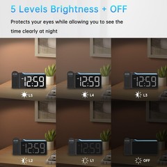 Peakeep Projection Alarm Clock for Bedroom Ceiling 180° Rotatable, Loud for