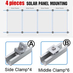Solar Panel Roof Mounting Rail Brackets Fixing Clamp Kit for 1-4pcs Solar Panels