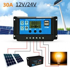 30A Solar Panel Battery Regulator Charge Controller 12V/24V w/Dual USB LCD US