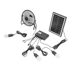 Solar Lighting & Fan Kits with 3 Bulbs USB Charging for Home Outdoor Camping