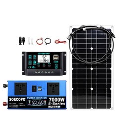 7000W Peak Solar System Kit Flexible Panel DC12V24V AC110V/220V Inverter 100A