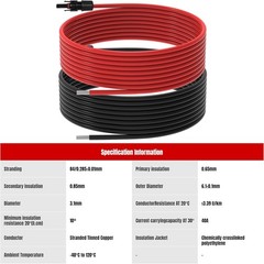 30Ft 10AWG Solar Panel Extension Cable for RV,Boat with Waterproof Connectors