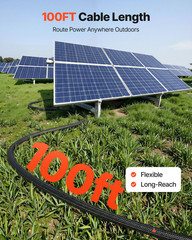 100FT Solar Panel Extension Cable 10AWG PV Wire IP67 w/ Male Female Connectors