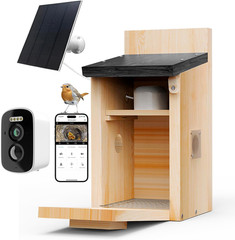 Solar Bird House with Camera, 1080P HD Wooden Smart Birdnest Solar Powered, Watc