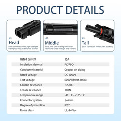 2 fusibles solar 15A 1000V portafusible IP67 conector macho hembra proteccion
