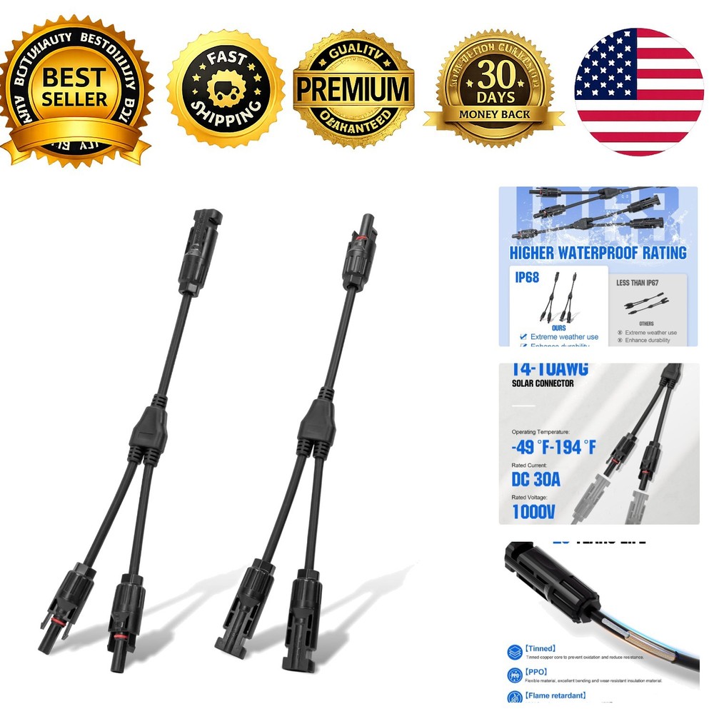 Solar Y Branch PV Adapter Cable Solar Panel Connector Wire Plug Tool Kit