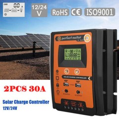 2PCS 30A 12/24V Solar Charger Controller Panel Battery Regulator
