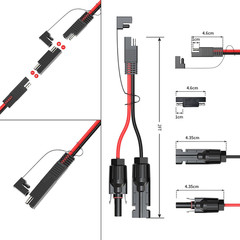 10AWG 2FT Solar Connector to SAE Adapter 2 3.3 10 20 35 50 FT SAE Solar Panel Ex