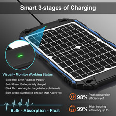Waterproof 12W 12V Solar Battery Charger & Maintainer Pro, Built-In Ultrasmart M
