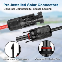 Solar Extension Cable 75FT 10AWG PV Wire Connectors Tinned