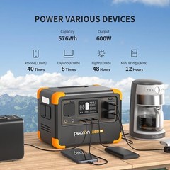 PECRON E500LFP 576Wh 600W Power Station Solar Generator with 100W Solar Panel