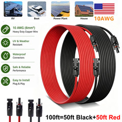 100FT 10 AWG Solar Panel Extension Cable PV Wire +Pair Solar Connectors 6mm²