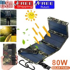 80W USB Solar Panel Folding Charger Outdoor Camping Hiking Phone Power Bank US