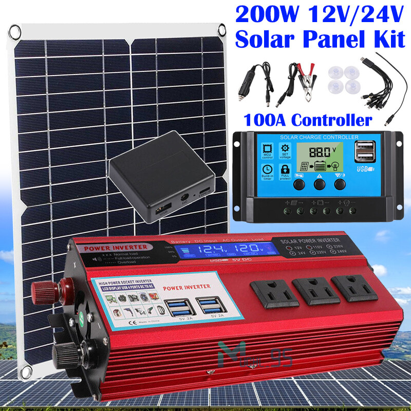 6000W /5000W Power Inverter With 200W Solar Panel Kit & 100A 12V Battery Charger