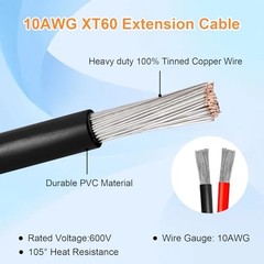 40FT XT60 Solar Extension Cable 10AWG XT60 – 2/3/6 10/15 20-25 35 40 50 75