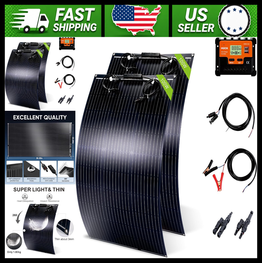 200W Flexible Solar Panel Kit 30A Charge Controller for 12-24V Battery Charging