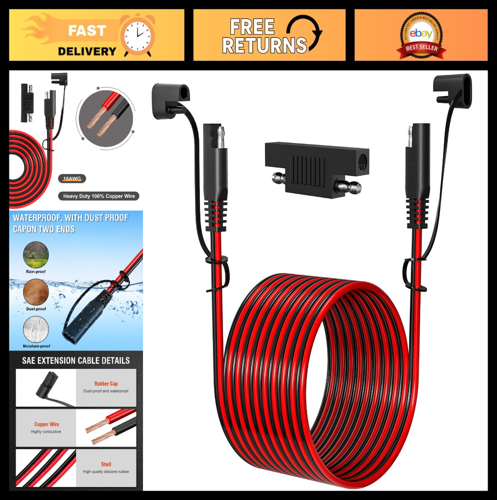 12FT 16AWG SAE Extension Cable – Heavy Duty Connector for Automotive Use