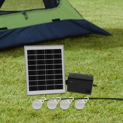 12V Solar Panel Power Generator Kit Battery Pack Power Station USB w/ 4 Bulbs